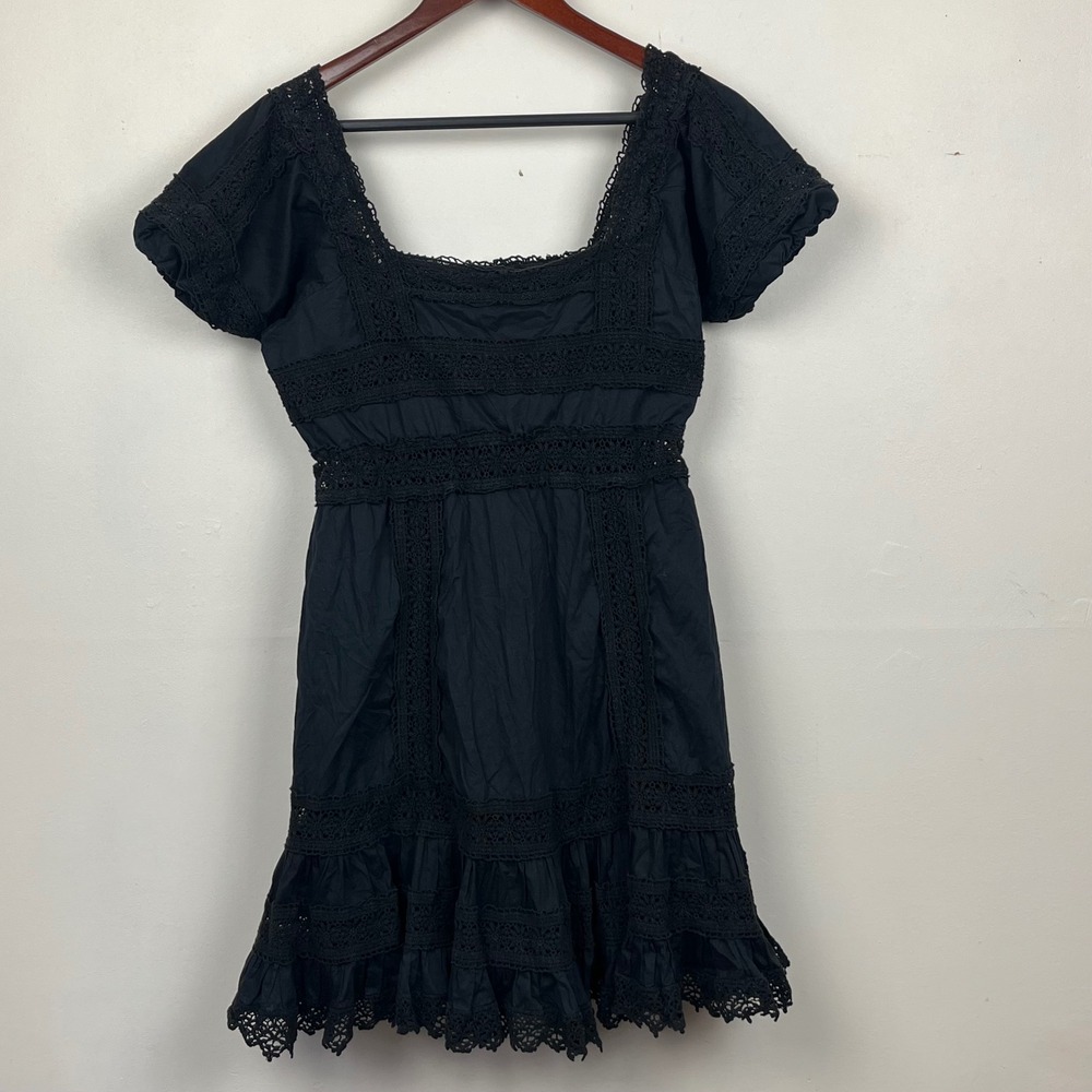 Victoria's Secret Fit Flare Mini Dress 8 Black Whimsigoth Lace Trim Babydoll Y2K